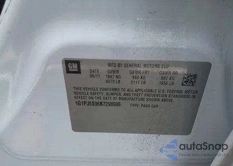 2011 Chevrolet Cruze Eco from USA, damaged, VIN 1G1PJ5S96B7298996